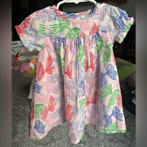 Boden Baby Multicolor Bow-Print Dress - Pink, Green, Blue, Red